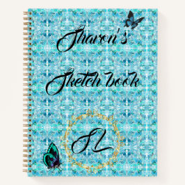 Blue Gold Abstrakt Monogram Butterfly Sketchbook Notizbuch