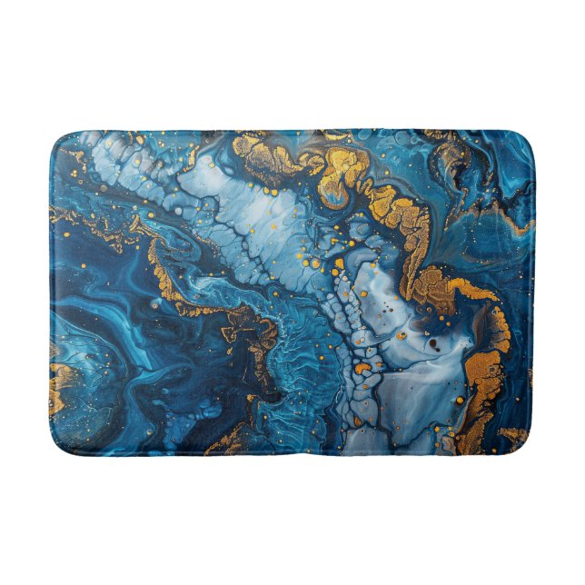 Blue Gold Acrylic Pour Hübsch Water Liquid Badematte (Vorderseite)
