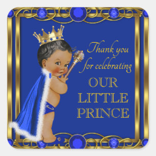 Blue Gold African American Prince Baby Shower Quadratischer Aufkleber