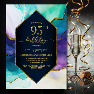 Blue Gold Agate 95. Geburtstagsparty Einladung