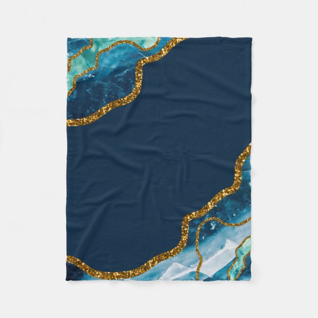 Blue & Gold Agate Geode Glitzer Fleecedecke (Vorderseite)