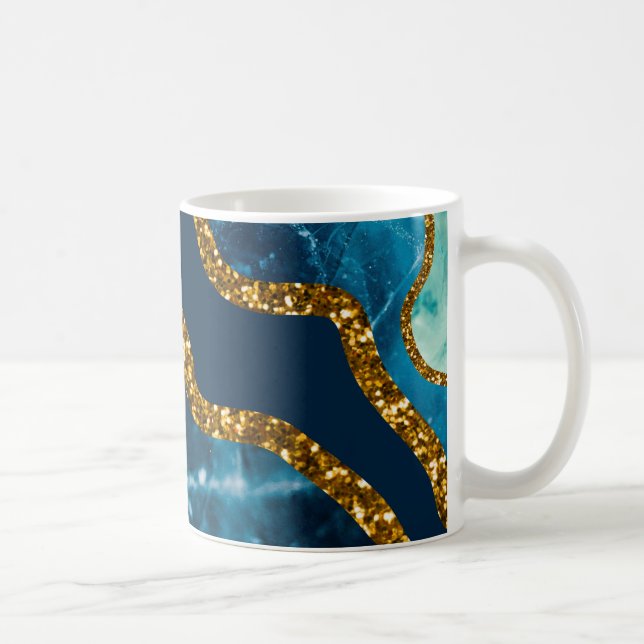 Blue &amp; Gold Agate Geode Glitzer Kaffeetasse (Rechts)