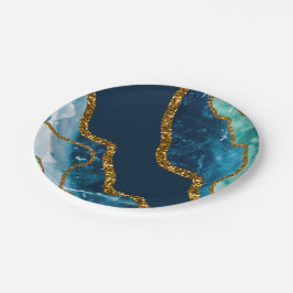Blue & Gold Agate Geode Glitzer Pappteller