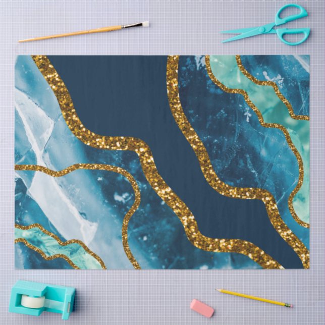 Blue & Gold Agate Geode Glitzer Seidenpapier (Basteln)