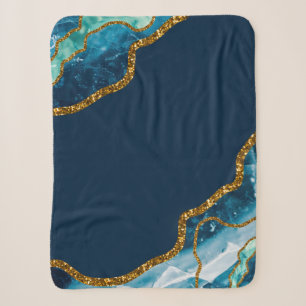 Blue & Gold Agate Geode Glitzer Sherpadecke