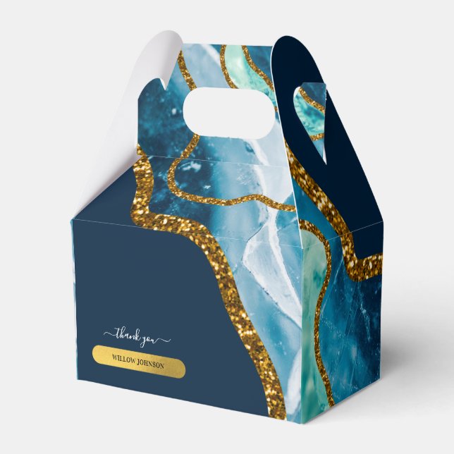 Blue & Gold Agate Geode Glitzer Vielen Dank Geschenkschachtel (Vorderseite)