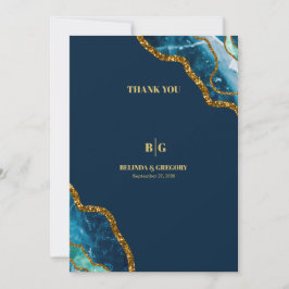 Blue & Gold Agate Geode Glitzer Wedding Dankeskarte