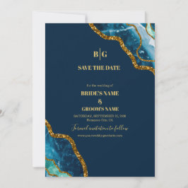 Blue & Gold Agate Geode Glitzer Wedding Save The Date