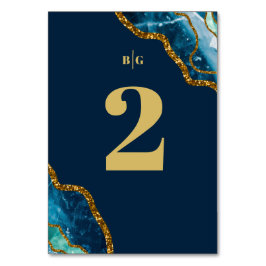 Blue & Gold Agate Geode Glitzer Wedding Tischnummer