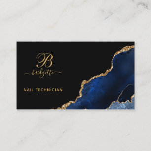 Blue Gold Agate Geode Nail Techniker Visitenkarte