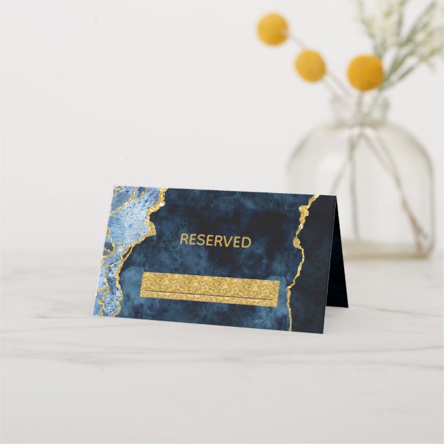 Blue Gold Agate Gilt reserviert Hochzeit für Seats Platzkarte (Vorderseite)