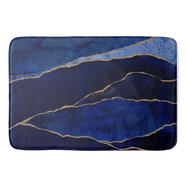 Blue & Gold Agate Modernes Glam Minimal Chic Bath Badematte (Vorderseite)