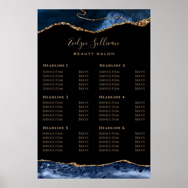 Blue Gold Agate Price List Poster (Vorne)
