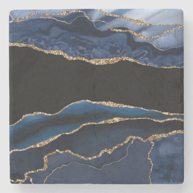 Blue Gold Agate Stone Untersetzer (Vorderseite)