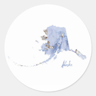 Blue & Gold Alaska Staat Karte Runder Aufkleber