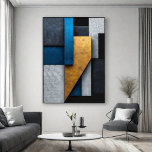 Blue, Gold and Concrete Poster<br><div class="desc">Abstract vertical composition with overlapping geometric panels. Deep blue tones,  aged gold,  and concrete gray with cracked texture. Modern and sophisticated design ideal for interior decor. Bring industrial elegance and visual depth to your wall with this exclusive art piece.</div>