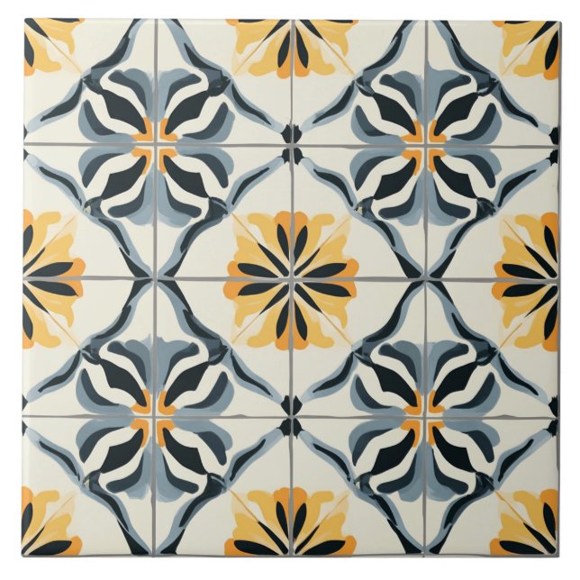 Blue, Gold and Off White Ceramic Tile Fliese (Vorderseite)