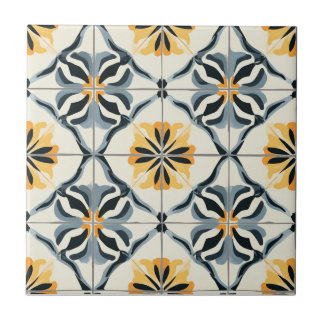 Blue Gold and Off White Pattern Ceramic Tile Fliese