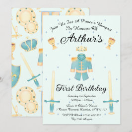 Blue & Gold Aquarell Little Prince Geburtstag Einladung