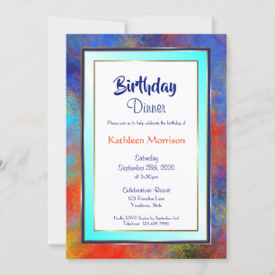 Blue Gold Aquarelle Anniversaire Dîner Invitation