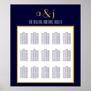Blue Gold Art Deco Hochzeitskarte 150 Poster