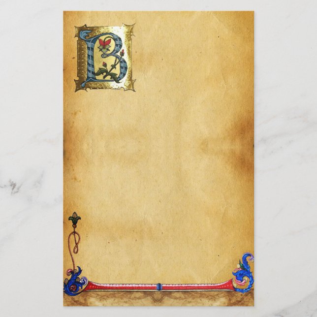 BLUE GOLD B SCHREIBEN MIT BLUME MONOGRAMM BRIEFPAPIER (Vorderseite)