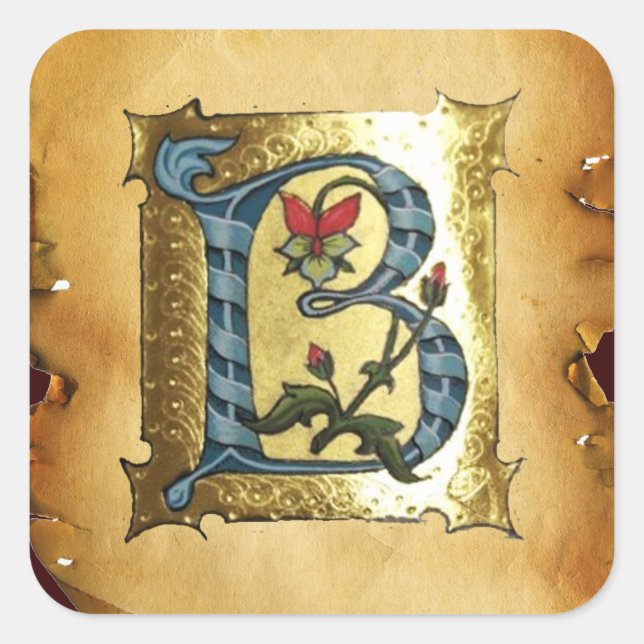 BLUE GOLD B SCHREIBEN MIT BLUME MONOGRAMM QUADRATISCHER AUFKLEBER (Vorderseite)