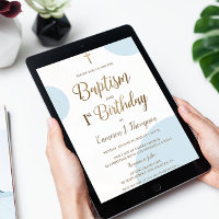 Blue Gold Baby Boy Taufe 1. Geburtstag Einladung