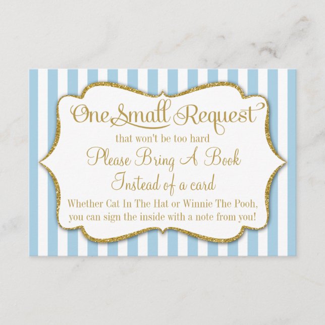 Blue Gold Baby Shower Book Card Bringen Sie einen  Begleitkarte (Vorderseite)