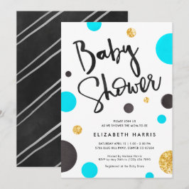 Blue & Gold Baby Shower Einladungen - Polka Dots