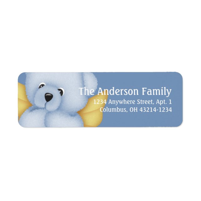 Blue & Gold Baby Teddy Bear Angel 2 Adressetikett (Vorne)
