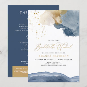 Blue Gold Bachelorette Wochenende mit Ausflug Einladung