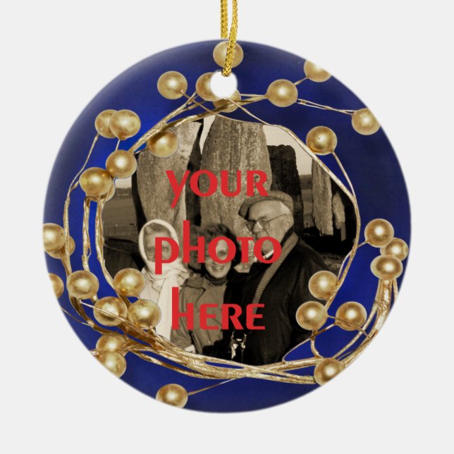 Blue Gold Ball Frame Foto Ornament (Vorne)