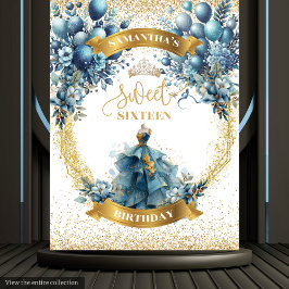 Blue Gold Ballon Wasserfarbe Sweet 16 Hintergrund Wandteppich