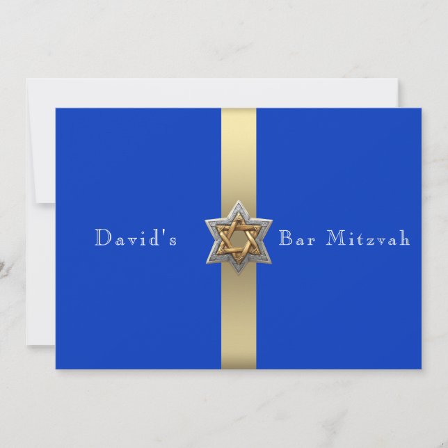 Blue & Gold Bar Mitzvah Star von David Einladung (Vorderseite)