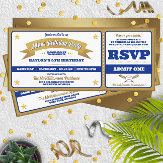 Blue & Gold Baseball Allstar Ticket Birthday Einladung