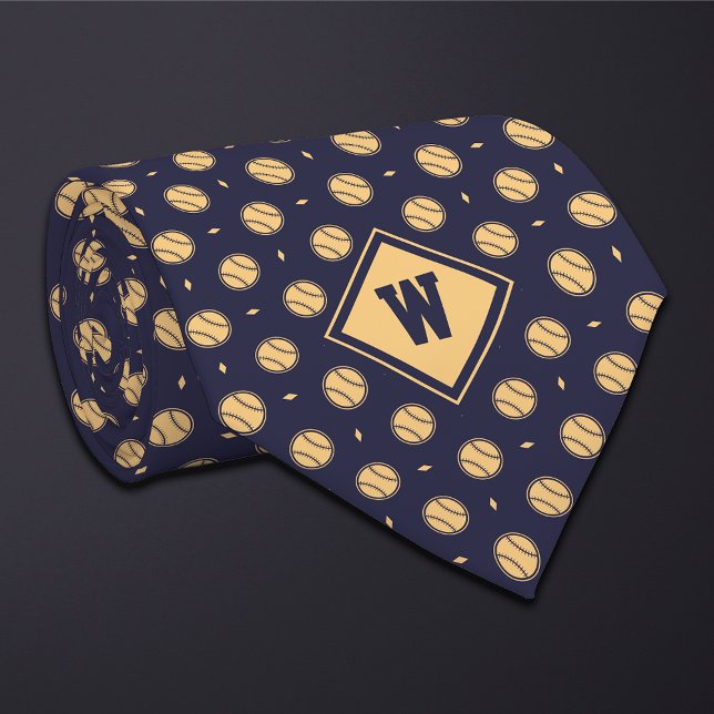 Blue Gold Baseball Icon Necktie Krawatte (Von Creator hochgeladen)