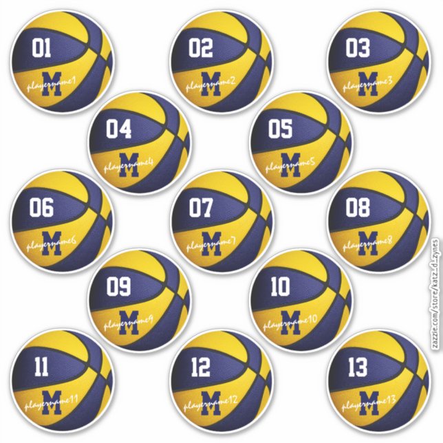 Blue Gold Basketball Brauch 13 Spieler Namen Aufkleber (Vorderseite)