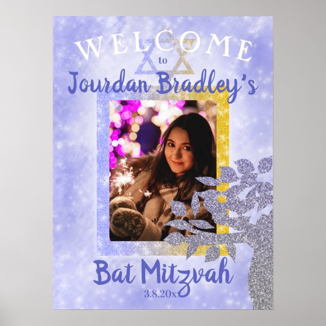 Blue & Gold Bat Mitzvah Begrüßungszeichen Poster (Vorne)