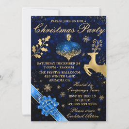 Blue & Gold Bauble & Ribbon Weihnachts-Party Einladung
