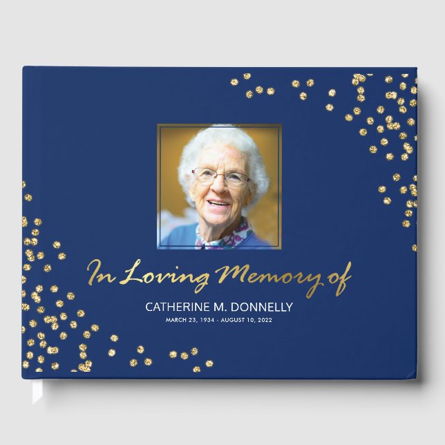 Blue Gold Beerdigung Condolence | Foto Memorial Gästebuch (Vorderseite)