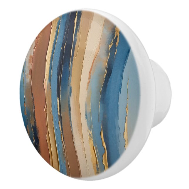 Blue gold beige and bronze textured stripes keramikknauf (Rechts)