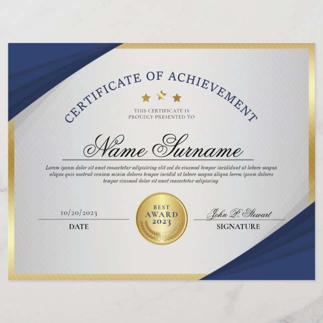 Blue & Gold Beruflich Certificate Award (Vorderseite)