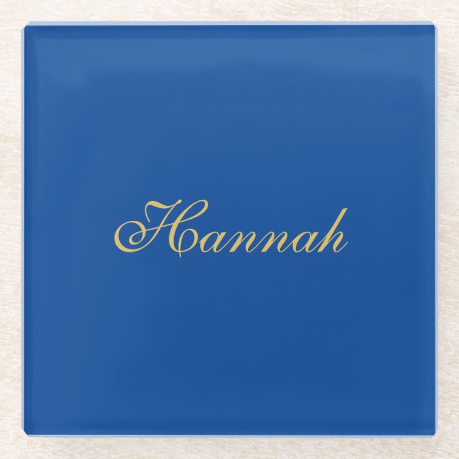 Blue Gold Beruflich Trendy Minimalistisch Name Glasuntersetzer (Vorderseite)