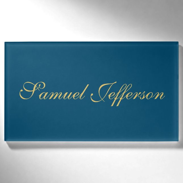 Blue Gold Beruflich Trendy Minimalistisch Name Namenschild (Vorderseite)