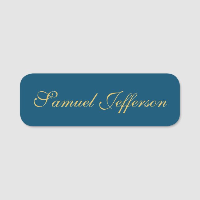 Blue Gold Beruflich Trendy Minimalistisch Name Namensschild (Vorderseite)