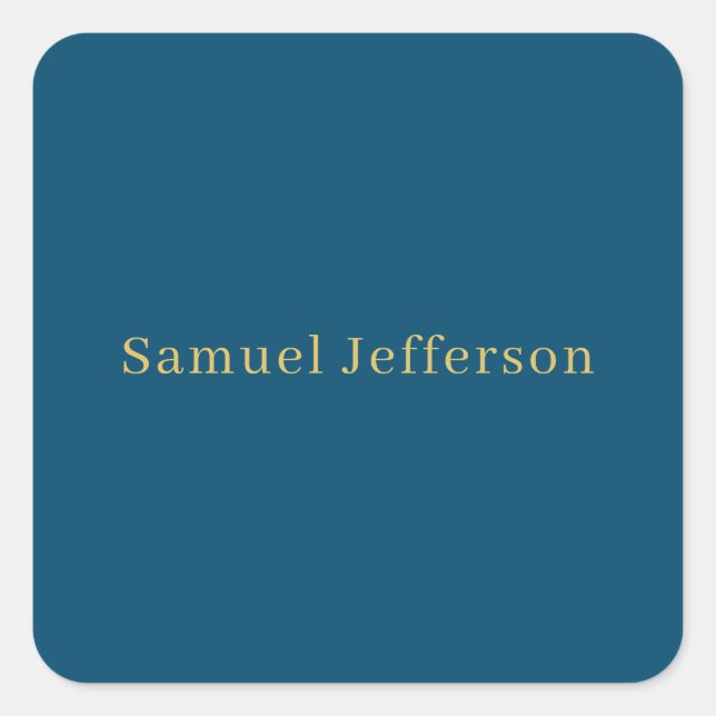 Blue Gold Beruflich Trendy Minimalistisch Name Quadratischer Aufkleber (Vorderseite)