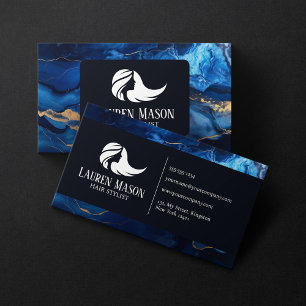Blue Gold Black Marble Friseur Haarstudio Visitenkarte