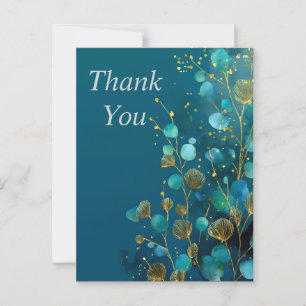 Blue & Gold Blätter auf Dunkelblau Dankeschön Card Postkarte