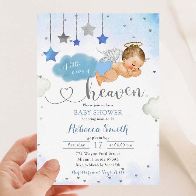 Blue Gold Blonde Baby Angel Baby Dusche Einladung (Von Creator hochgeladen)
